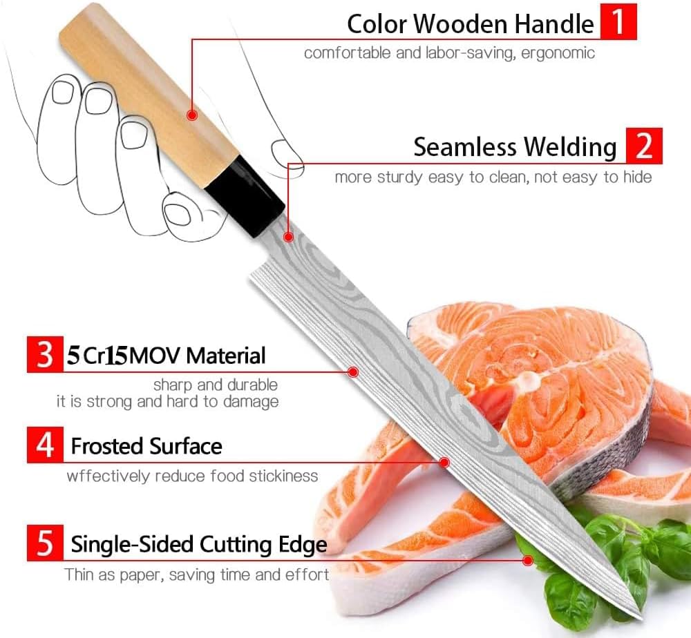 Professional Japanese Chef Knife Sashimi Sushi Salmon Knife One Sided Knifes Sashayed Cooking Knife Sharp Blade Cleaver Slicer Stainless Steel Kitchen Knives Tools (Sashimi Knife(Right-Handed Knife))