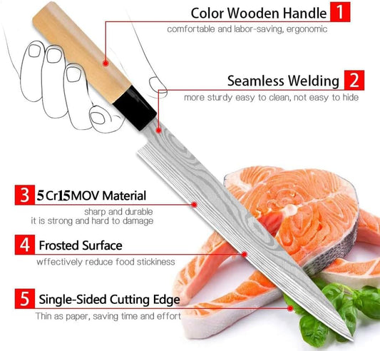 Professional Japanese Chef Knife Sashimi Sushi Salmon Knife One Sided Knifes Sashayed Cooking Knife Sharp Blade Cleaver Slicer Stainless Steel Kitchen Knives Tools (Sashimi Knife(Right-Handed Knife))