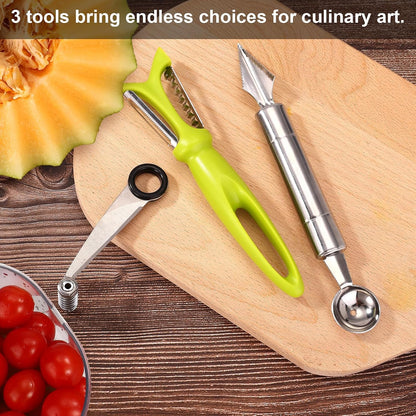 4pcs Kitchen Spiral Vegetable Cutter Set with V-Shaped Carving Cutting Tool, Peeler peeling and Flower-Shaped Fruit Carver Spiralizer Slicer Knife for Potatoes Cucumbers Melons Tomato Veggie
