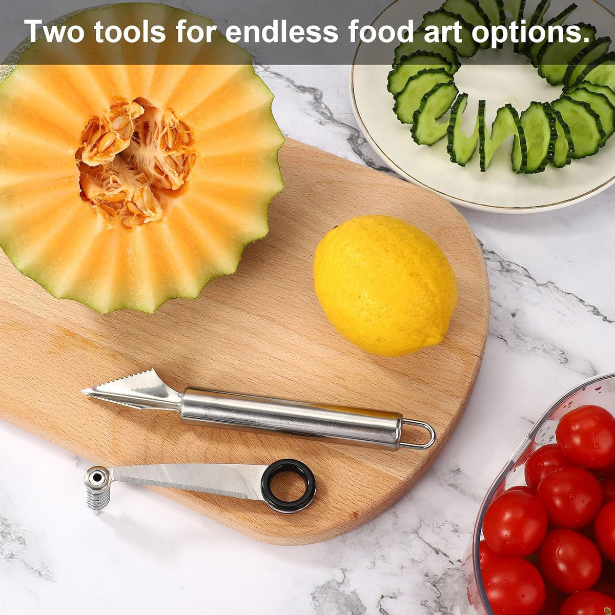 4pcs Kitchen Spiral Vegetable Cutter Set with V-Shaped Carving Cutting Tool, Peeler peeling and Flower-Shaped Fruit Carver Spiralizer Slicer Knife for Potatoes Cucumbers Melons Tomato Veggie