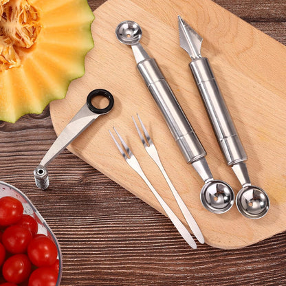 4pcs Kitchen Spiral Vegetable Cutter Set with V-Shaped Carving Cutting Tool, Peeler peeling and Flower-Shaped Fruit Carver Spiralizer Slicer Knife for Potatoes Cucumbers Melons Tomato Veggie