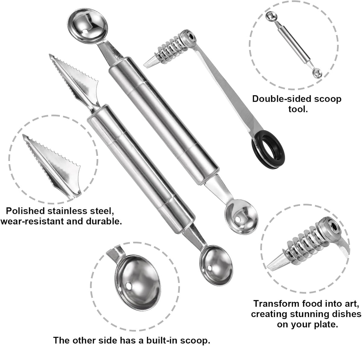 4pcs Kitchen Spiral Vegetable Cutter Set with V-Shaped Carving Cutting Tool, Peeler peeling and Flower-Shaped Fruit Carver Spiralizer Slicer Knife for Potatoes Cucumbers Melons Tomato Veggie