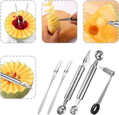 4pcs Kitchen Spiral Vegetable Cutter Set with V-Shaped Carving Cutting Tool, Peeler peeling and Flower-Shaped Fruit Carver Spiralizer Slicer Knife for Potatoes Cucumbers Melons Tomato Veggie