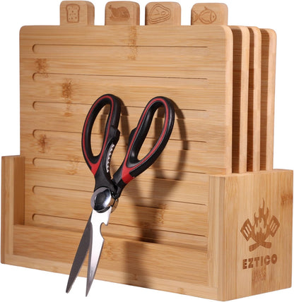 4-Piece Bamboo Cutting Board Set And Premium Scissors, Perfect Wooden Charcuterie and Chopping Boards, Ideal Juice Groove, BPA-Free, kitchen stuff, and kitchen must haves 2026.