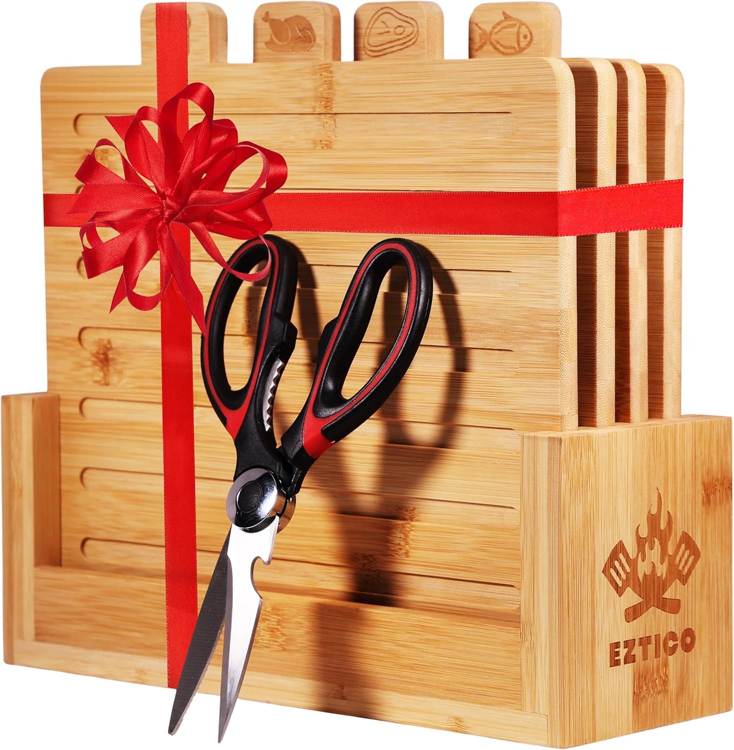 4-Piece Bamboo Cutting Board Set And Premium Scissors, Perfect Wooden Charcuterie and Chopping Boards, Ideal Juice Groove, BPA-Free, kitchen stuff, and kitchen must haves 2026.
