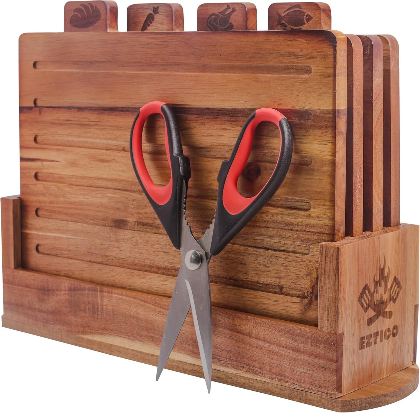 4-Piece Bamboo Cutting Board Set And Premium Scissors, Perfect Wooden Charcuterie and Chopping Boards, Ideal Juice Groove, BPA-Free, kitchen stuff, and kitchen must haves 2026.