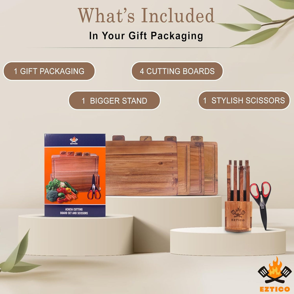 4-Piece Bamboo Cutting Board Set And Premium Scissors, Perfect Wooden Charcuterie and Chopping Boards, Ideal Juice Groove, BPA-Free, kitchen stuff, and kitchen must haves 2026.
