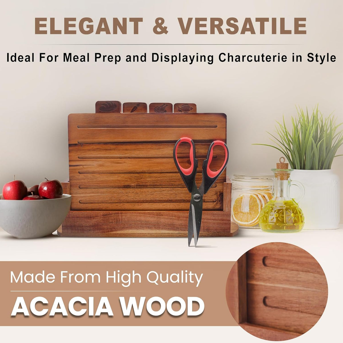 4-Piece Bamboo Cutting Board Set And Premium Scissors, Perfect Wooden Charcuterie and Chopping Boards, Ideal Juice Groove, BPA-Free, kitchen stuff, and kitchen must haves 2026.