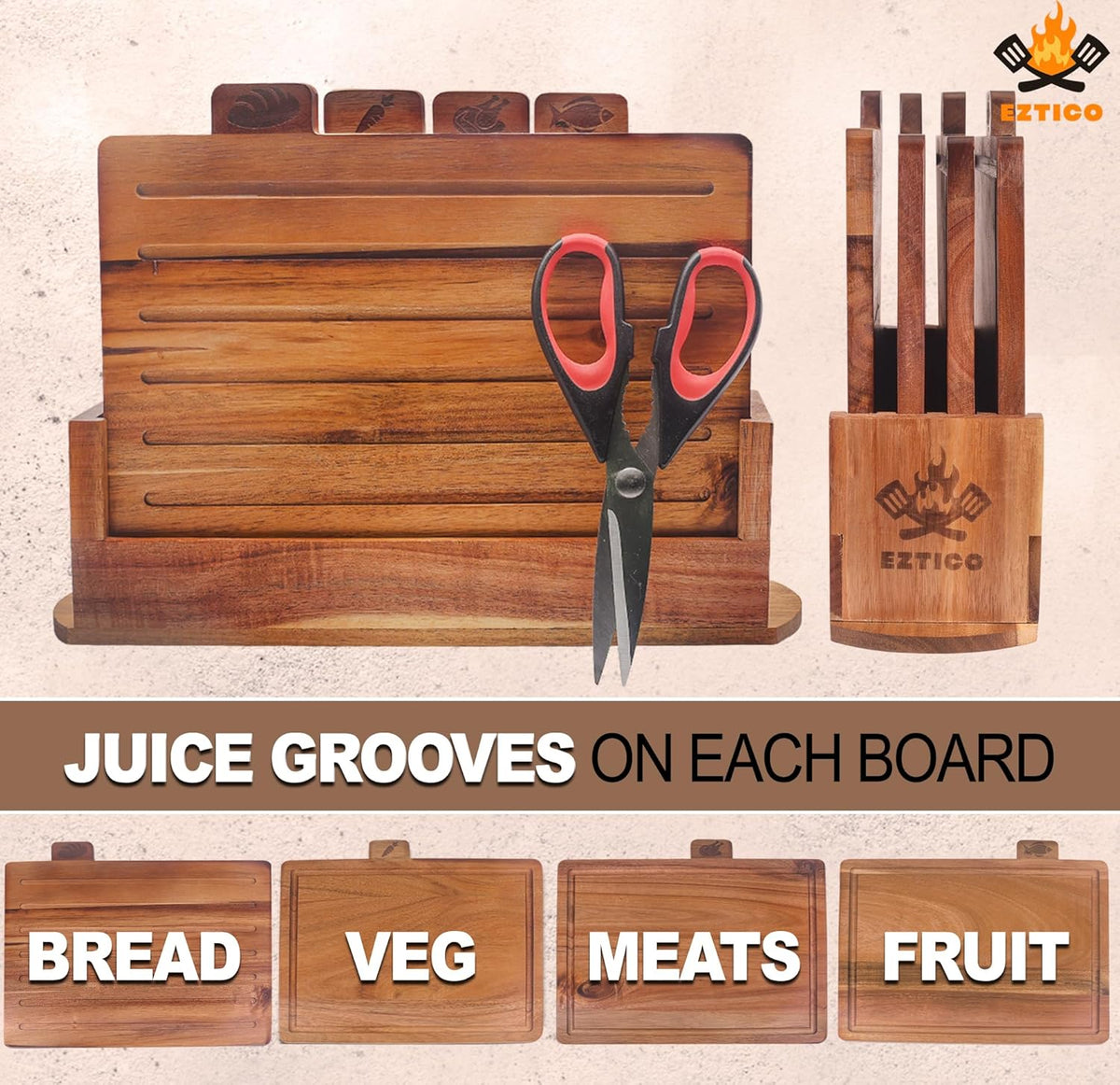4-Piece Bamboo Cutting Board Set And Premium Scissors, Perfect Wooden Charcuterie and Chopping Boards, Ideal Juice Groove, BPA-Free, kitchen stuff, and kitchen must haves 2026.