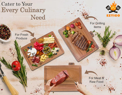 4-Piece Bamboo Cutting Board Set And Premium Scissors, Perfect Wooden Charcuterie and Chopping Boards, Ideal Juice Groove, BPA-Free, kitchen stuff, and kitchen must haves 2026.