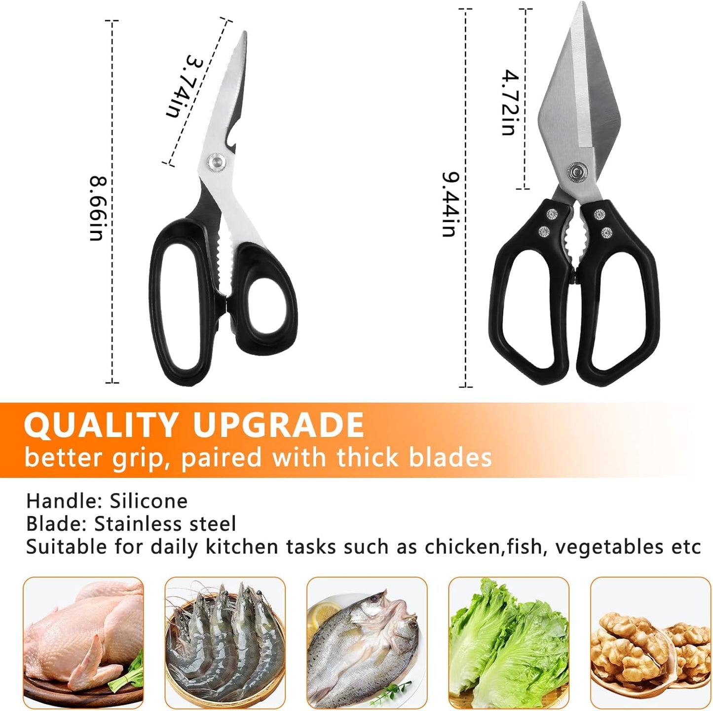 2-Piece Kitchen Scissors All Purpose Heavy Duty，Stainless Steel Kitchen Shears, Sharp Utility Scissors for Cutting Chicken, Meat，Fish, Vegetables and Poultry，Home kitchen Utensils Gadgets