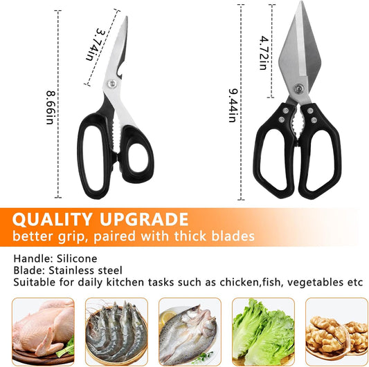 2-Piece Kitchen Scissors All Purpose Heavy Duty，Stainless Steel Kitchen Shears, Sharp Utility Scissors for Cutting Chicken, Meat，Fish, Vegetables and Poultry，Home kitchen Utensils Gadgets