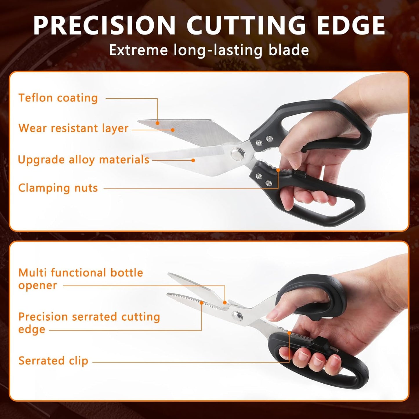 2-Piece Kitchen Scissors All Purpose Heavy Duty，Stainless Steel Kitchen Shears, Sharp Utility Scissors for Cutting Chicken, Meat，Fish, Vegetables and Poultry，Home kitchen Utensils Gadgets
