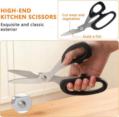 2-Piece Kitchen Scissors All Purpose Heavy Duty，Stainless Steel Kitchen Shears, Sharp Utility Scissors for Cutting Chicken, Meat，Fish, Vegetables and Poultry，Home kitchen Utensils Gadgets