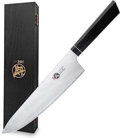 Gyuto Chef Knife 8 Inch, Japanese VG-10 Hand Forged Kitchen Knife for Meat & Vegetables, G10 Handle with Sandalwood Box