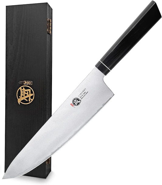 Gyuto Chef Knife 8 Inch, Japanese VG-10 Hand Forged Kitchen Knife for Meat & Vegetables, G10 Handle with Sandalwood Box