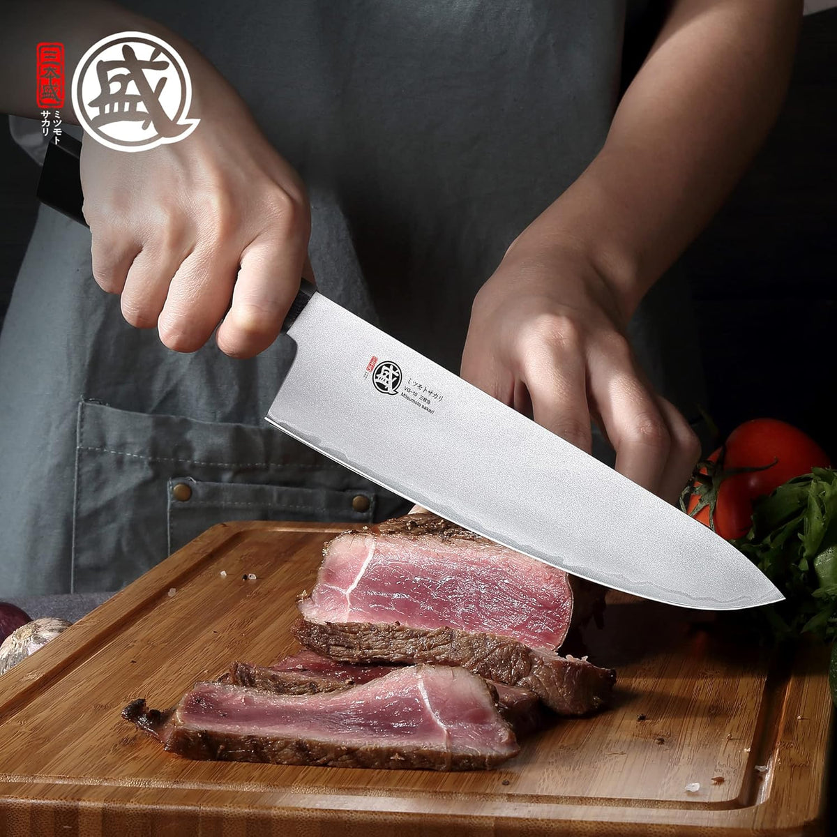 Gyuto Chef Knife 8 Inch, Japanese VG-10 Hand Forged Kitchen Knife for Meat & Vegetables, G10 Handle with Sandalwood Box