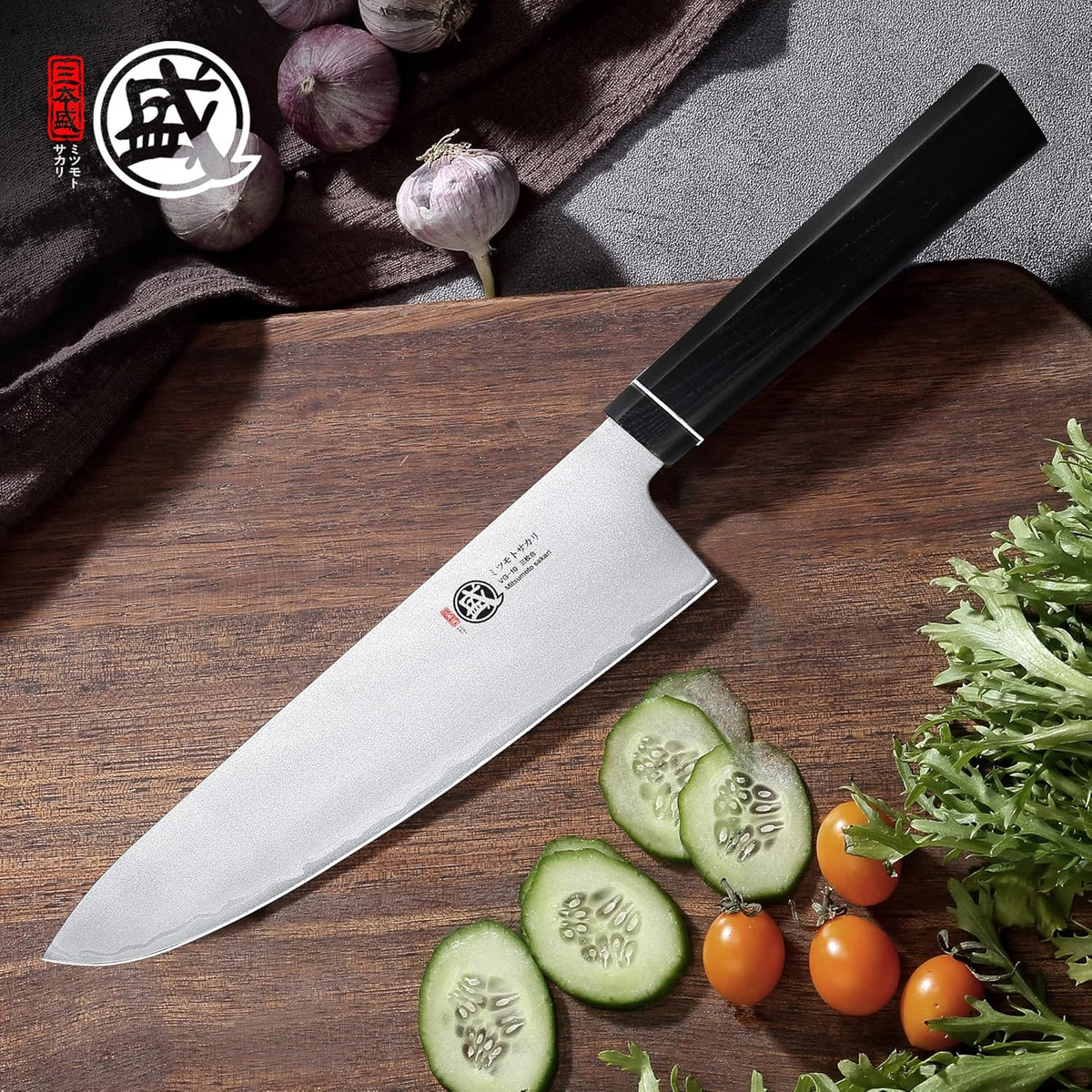 Gyuto Chef Knife 8 Inch, Japanese VG-10 Hand Forged Kitchen Knife for Meat & Vegetables, G10 Handle with Sandalwood Box