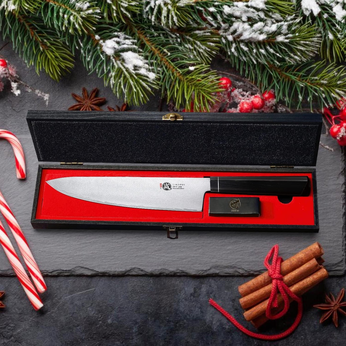 Gyuto Chef Knife 8 Inch, Japanese VG-10 Hand Forged Kitchen Knife for Meat & Vegetables, G10 Handle with Sandalwood Box