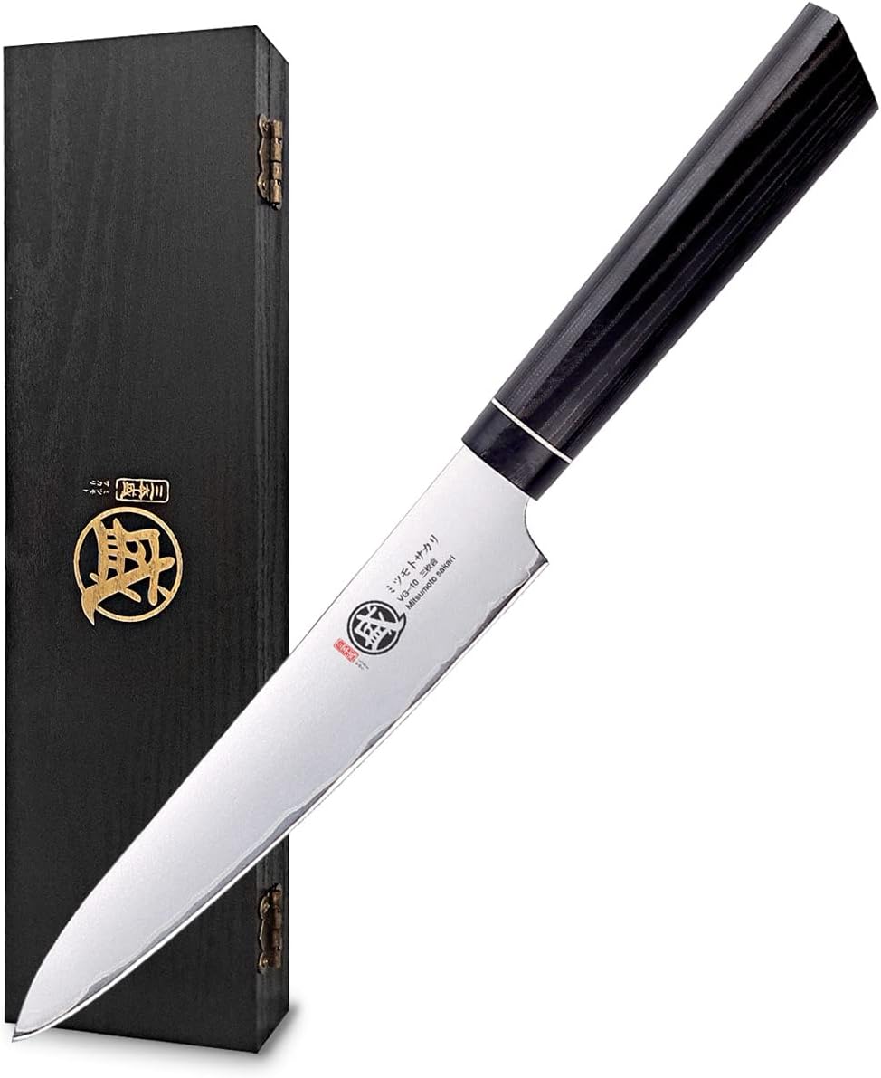 Gyuto Chef Knife 8 Inch, Japanese VG-10 Hand Forged Kitchen Knife for Meat & Vegetables, G10 Handle with Sandalwood Box
