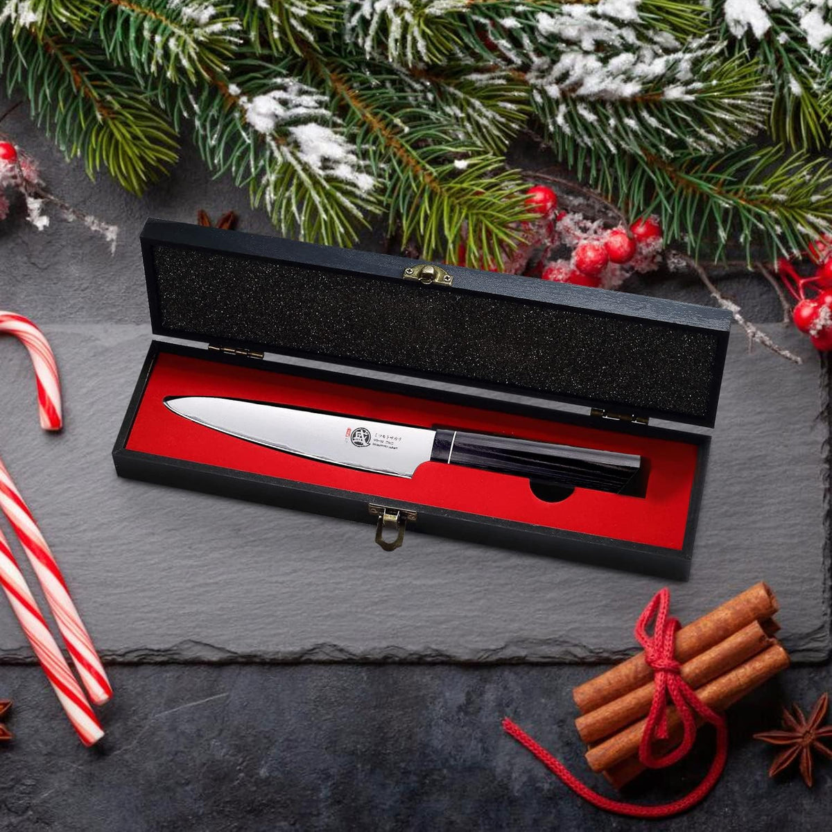 Gyuto Chef Knife 8 Inch, Japanese VG-10 Hand Forged Kitchen Knife for Meat & Vegetables, G10 Handle with Sandalwood Box