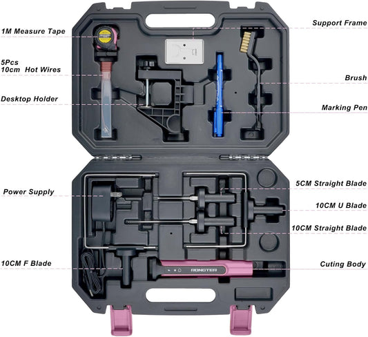 Hot Wire Foam Cutter Kit for Styrofoam with Case (Toolbox Pink) | 15W/6V 4-in-1 Cutter Kit, Bagged Storage, Smooth Styrofoam Cuts, DIY Crafts, Models & Foam Board Projects