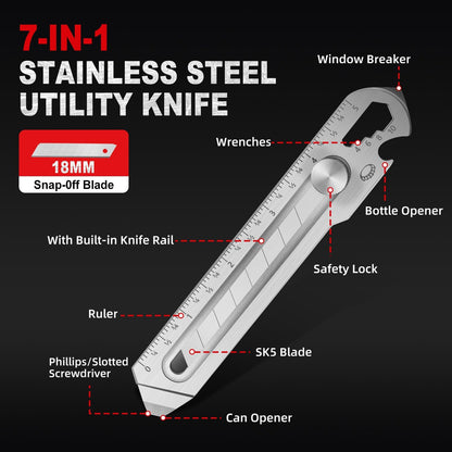 18mm Snap Off Utility Knife, Stainless Steel Heavy Duty Box Cutter