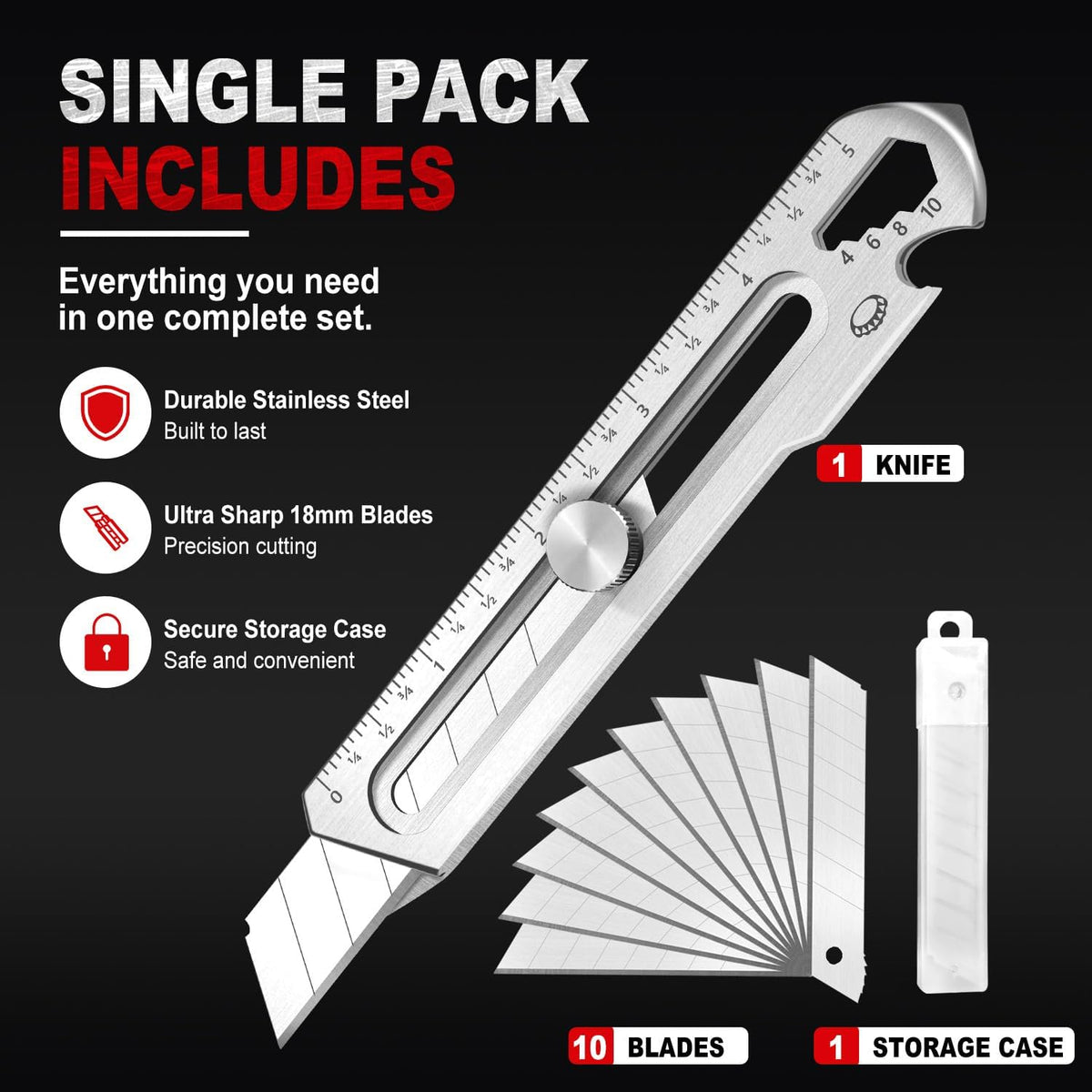 18mm Snap Off Utility Knife, Stainless Steel Heavy Duty Box Cutter