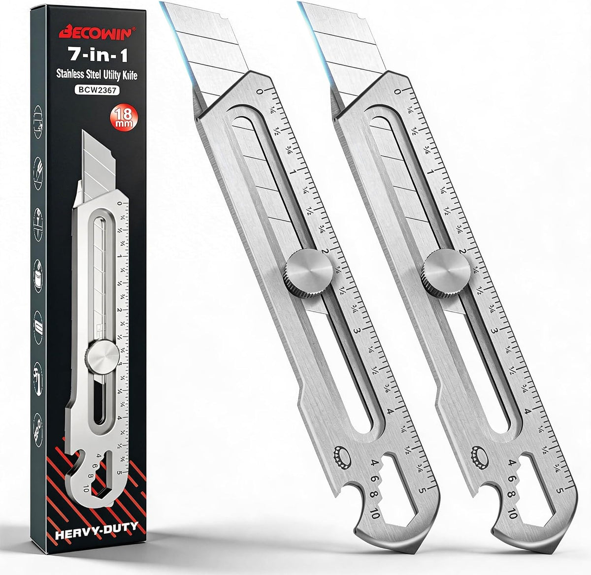 18mm Snap Off Utility Knife, Stainless Steel Heavy Duty Box Cutter