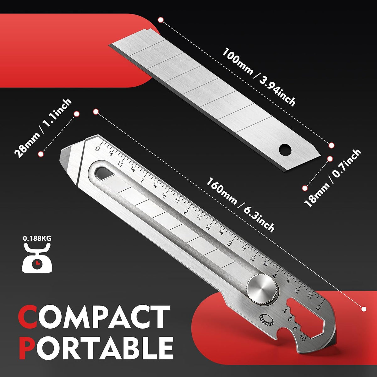 18mm Snap Off Utility Knife, Stainless Steel Heavy Duty Box Cutter