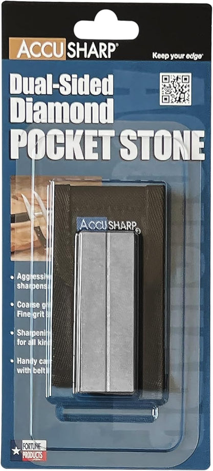 AccuSharp Pocket Stone Sharpener with Pouch, 3 Inch Dual-Sided Sharpening Stone for Knives, Fish Hooks, Camping, Hunting Knives, Restores, Repairs & Hones Blades, Diamond