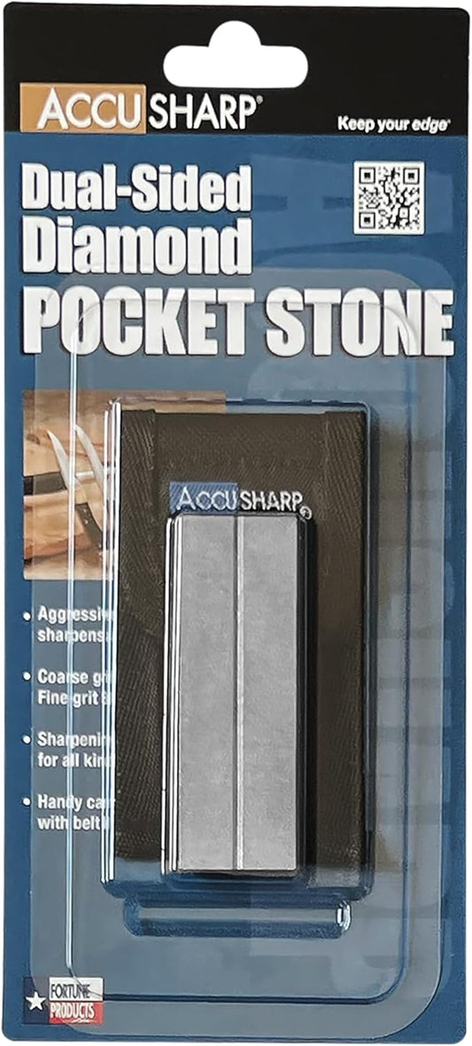 AccuSharp Pocket Stone Sharpener with Pouch, 3 Inch Dual-Sided Sharpening Stone for Knives, Fish Hooks, Camping, Hunting Knives, Restores, Repairs & Hones Blades, Diamond