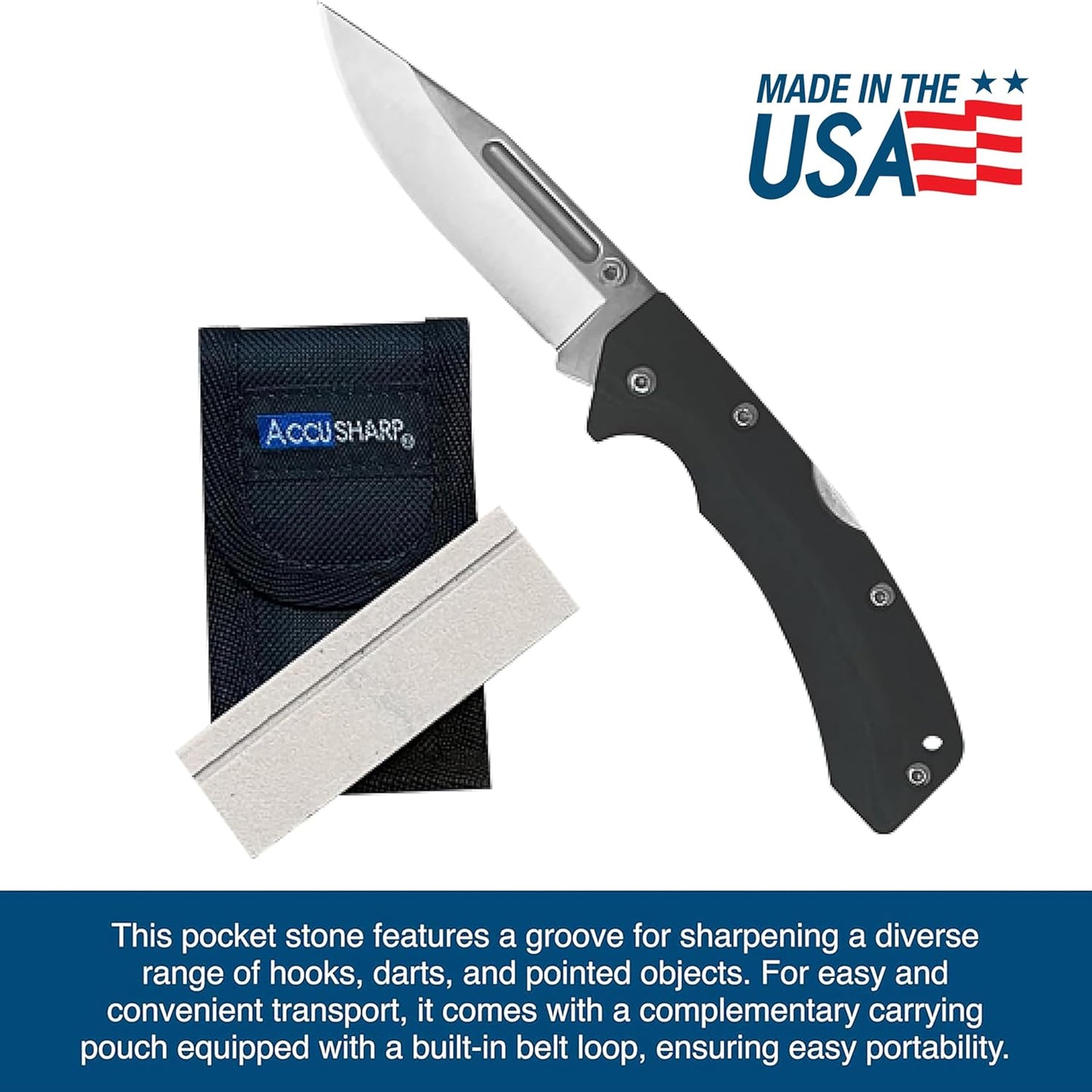 AccuSharp Pocket Stone Sharpener with Pouch, 3 Inch Dual-Sided Sharpening Stone for Knives, Fish Hooks, Camping, Hunting Knives, Restores, Repairs & Hones Blades, Diamond