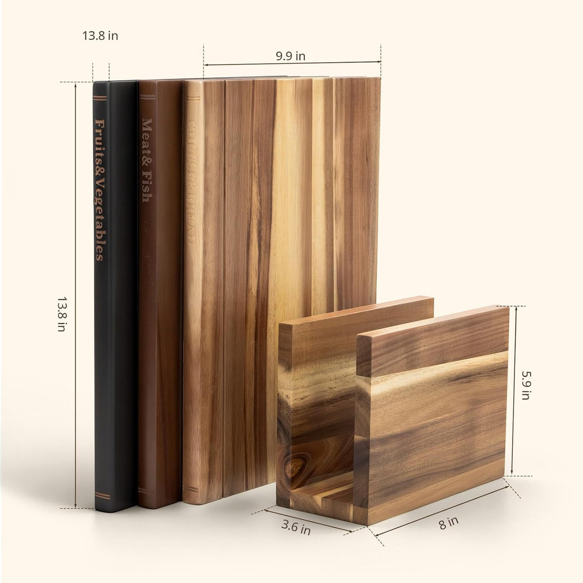 Book Cutting Board Set with Stand，Wooden Cutting Boards That Look Like Books for Serving & Display，Acacia Wood for Meat, Vegetables, Cheese & Bread，3-Piece Set