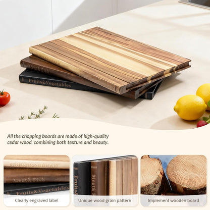 Book Cutting Board Set with Stand，Wooden Cutting Boards That Look Like Books for Serving & Display，Acacia Wood for Meat, Vegetables, Cheese & Bread，3-Piece Set