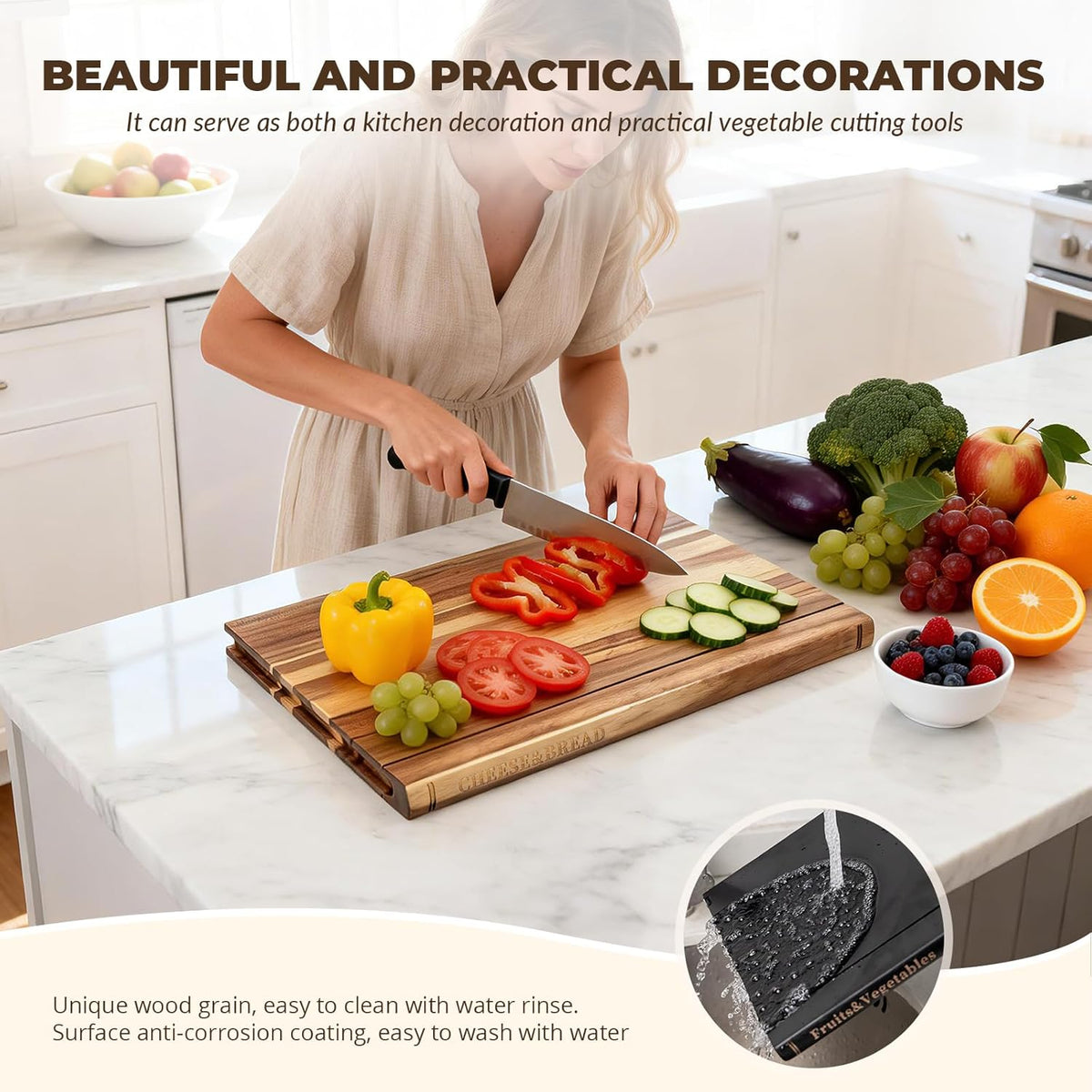 Book Cutting Board Set with Stand，Wooden Cutting Boards That Look Like Books for Serving & Display，Acacia Wood for Meat, Vegetables, Cheese & Bread，3-Piece Set