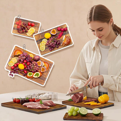 Book Cutting Board Set with Stand，Wooden Cutting Boards That Look Like Books for Serving & Display，Acacia Wood for Meat, Vegetables, Cheese & Bread，3-Piece Set
