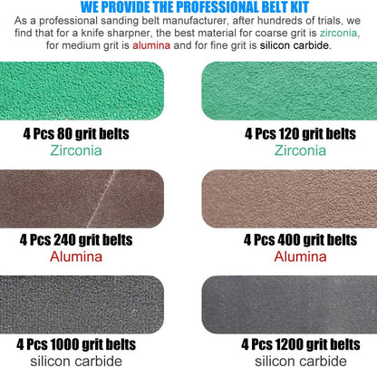 24 Pack 1/2" x 12" Replacement Sharpening Belt Kit for Official Work Sharp (WSKTS & WSKTS-KT/Mk.1 & Mk.2) Knife & Tool Sharpener - 80/120/240/400/1000/1200 Grits Sander Belt
