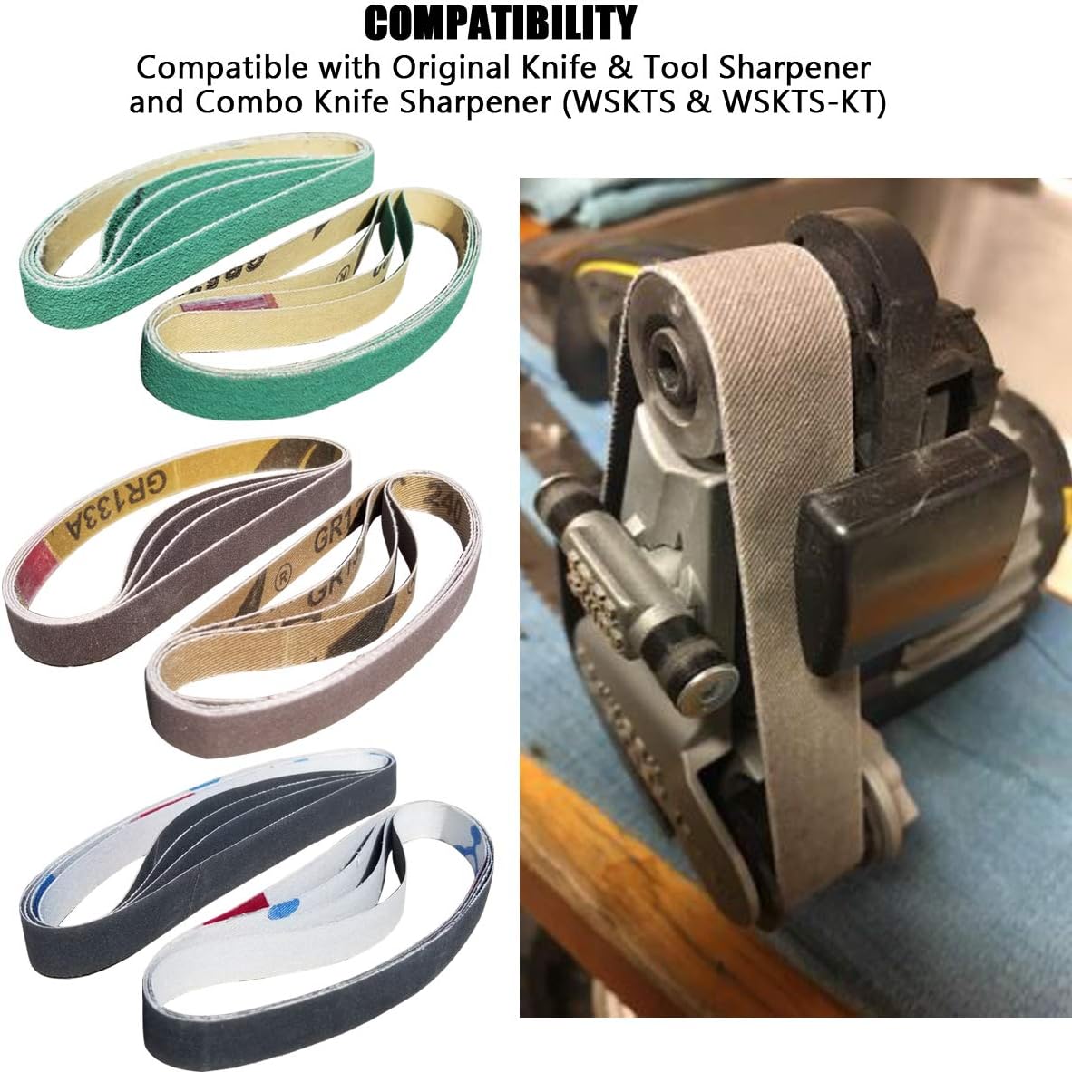 24 Pack 1/2" x 12" Replacement Sharpening Belt Kit for Official Work Sharp (WSKTS & WSKTS-KT/Mk.1 & Mk.2) Knife & Tool Sharpener - 80/120/240/400/1000/1200 Grits Sander Belt