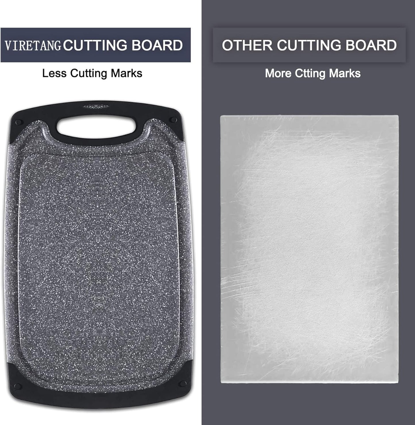 Cutting Boards for Kitchen, Plastic Chopping Board Set of 3 with Non-Slip Feet, Juice Grooves, Easy Grip Handle, BPA Free, Non-Porous, Dishwasher Safe, Multiple Sizes (Black，Grind Function)