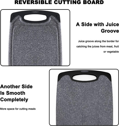 Cutting Boards for Kitchen, Plastic Chopping Board Set of 3 with Non-Slip Feet, Juice Grooves, Easy Grip Handle, BPA Free, Non-Porous, Dishwasher Safe, Multiple Sizes (Black，Grind Function)