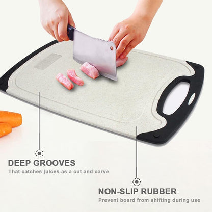 Cutting Boards for Kitchen, Plastic Chopping Board Set of 3 with Non-Slip Feet, Juice Grooves, Easy Grip Handle, BPA Free, Non-Porous, Dishwasher Safe, Multiple Sizes (Black，Grind Function)