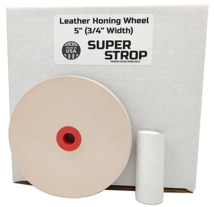 5 in Leather Honing Stropping Wheel fits 1/2", 5/8" and 3/4" Arbors Includes Premium White Buffing Compound Made in USA (1/2 in. Width)