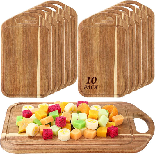 10 Pcs Charcuterie Boards Bulk Acacia Wood Cutting Board with Handle 13 x 7.8 in Bamboo Board Carving Tray Pizza Bread Fruit Vegetables for Kitchen Housewarming Party Supplies