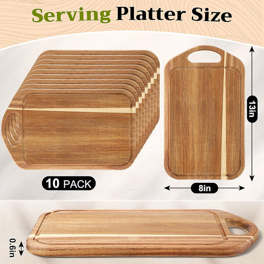 10 Pcs Charcuterie Boards Bulk Acacia Wood Cutting Board with Handle 13 x 7.8 in Bamboo Board Carving Tray Pizza Bread Fruit Vegetables for Kitchen Housewarming Party Supplies