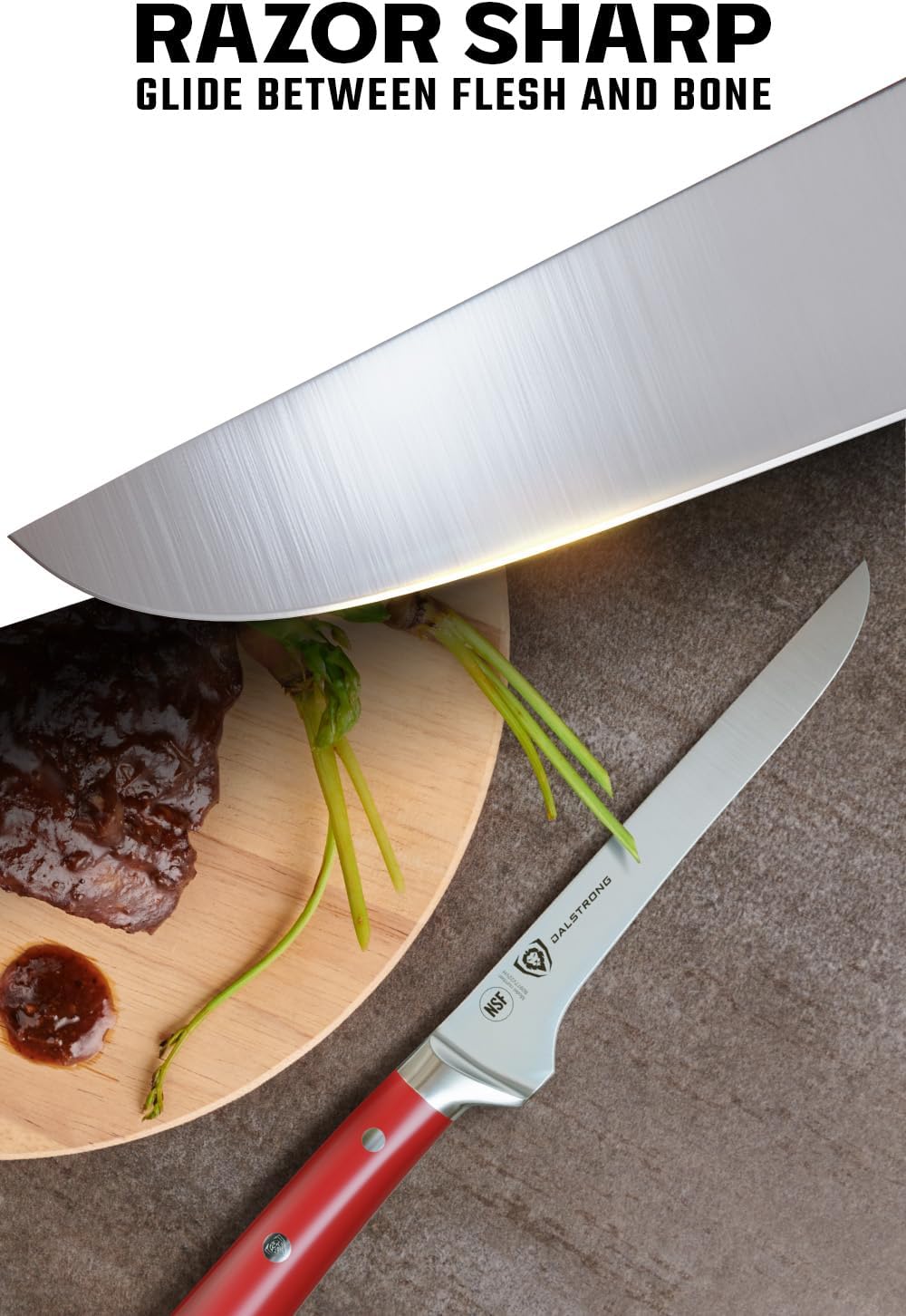 Boning Knife - 6 inch - Gladiator Series - High Carbon German Steel - Crimson Red ABS Handle - Meat Carving, Trimming, Deboning - w/Sheath - NSF Certified