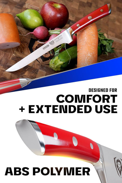 Boning Knife - 6 inch - Gladiator Series - High Carbon German Steel - Crimson Red ABS Handle - Meat Carving, Trimming, Deboning - w/Sheath - NSF Certified