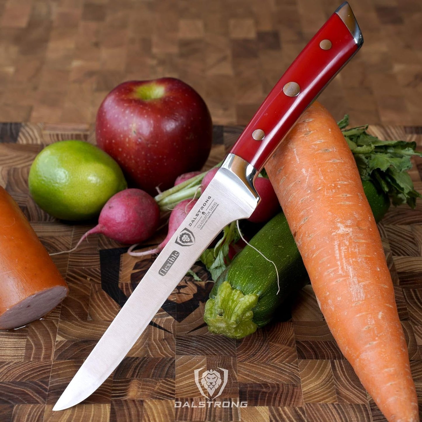 Boning Knife - 6 inch - Gladiator Series - High Carbon German Steel - Crimson Red ABS Handle - Meat Carving, Trimming, Deboning - w/Sheath - NSF Certified