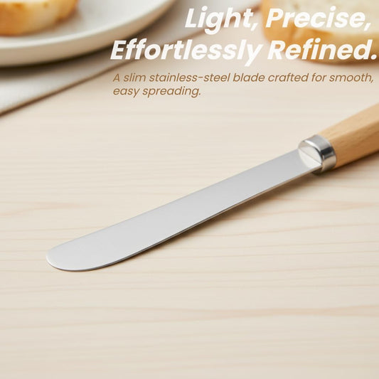 Butter Knife Set of 2 – Oak Wood Handle 17cm Stainless Steel Butter Knives for Spreading Butter, Jam, Cream Cheese, Soft Cheese – Rustic Wooden Spreader for Toast & Sandwich