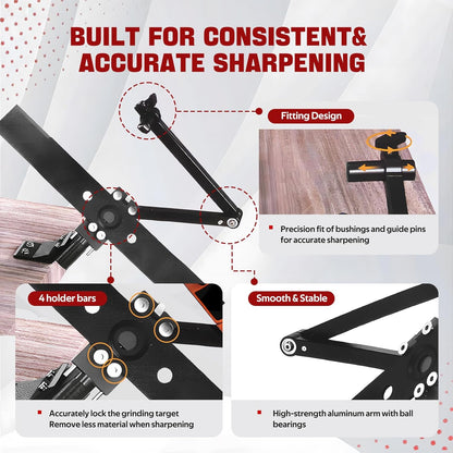 New Upgrade Large Size Mower Blade Sharpener Model 5005 | 15°-45° Adjustable Frame with Ball Bearing 25mm Enlarged Handle Lawn Mower Blade Sharpener for All Lawnmower Blades Black